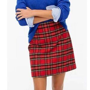 J. Crew Red Wool Tartan Plaid A-Line Mini Skirt Sz L